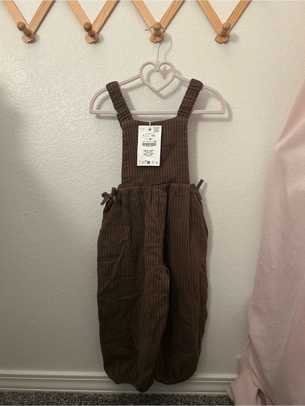 Zara Brown Ribbed Kids Overalls with Side Ties